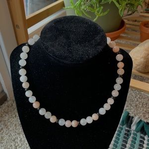 Pink opal & black quartz beaded necklace